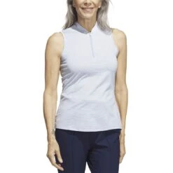 Adidas Women's Two Color Ottoman Sleeveless Polo -Golf Equipment Store adidas 2023 women s two color ottoman sleeveless polo wonder blue itempicture