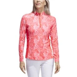 Adidas Women's Essentials Long Sleeve Printed Mock Polo 9 Adidas Women's Essentials Long Sleeve Printed Mock Polo -Golf Equipment Store adidas 2023 womens essentials long sleeve printed mock polo bight red front itempicture