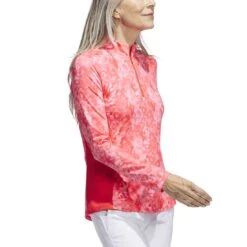 Adidas Women's Essentials Long Sleeve Printed Mock Polo 10 Adidas Women's Essentials Long Sleeve Printed Mock Polo -Golf Equipment Store adidas 2023 womens essentials long sleeve printed mock polo bight red side itempicture