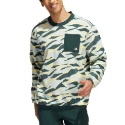 Adidas Texture Print Crewneck -Golf Equipment Store adidas fw22 texture print crewneck linen green front itempicture