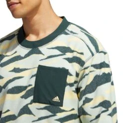 Adidas Texture Print Crewneck -Golf Equipment Store adidas fw22 texture print crewneck linen green shoulder detail itempicture