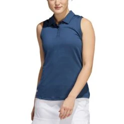 Adidas FW22 Women's Textured Sleeveless Polo -Golf Equipment Store adidas fw22 womens textured sleeveless polo crew navy front itempicture