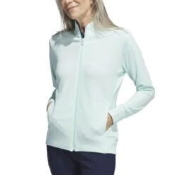 Adidas Women's Textured Full Zip Jacket -Golf Equipment Store adidas fw23 womens textured full zip jacket semi flash aqua model itempicture