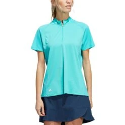 Adidas Women's Short Sleeve Mock Neck Polo -Golf Equipment Store adidas ss22 womens short sleeve mock neck polo semi mint rush itempicture