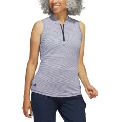 Adidas Women's Two Color Ottoman Sleeveless Polo -Golf Equipment Store adidas ss23 w two color ottoman sleeveless polo collegiate navy itempicture