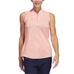 Adidas Women's Two Color Ottoman Sleeveless Polo -Golf Equipment Store adidas ss23 w two color ottoman sleeveless polo coral fusion itempicture