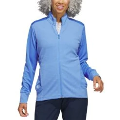 Adidas Women's Textured Full Zip Jacket -Golf Equipment Store adidas ss23 womens textured full zip jacket blue fusion model itempicture