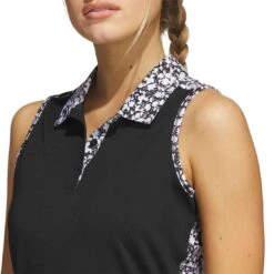 Adidas Women's Ultimate365 Printed Sleeveless Polo -Golf Equipment Store adidas ss23 womens ultimate365 printed sleeveless polo black detail itempicture