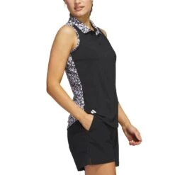 Adidas Women's Ultimate365 Printed Sleeveless Polo -Golf Equipment Store adidas ss23 womens ultimate365 printed sleeveless polo black side itempicture