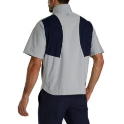 FootJoy HydroLite X Short Sleeve Rain Pullover -Golf Equipment Store footjoy hydrolite x short sleeve rain pullover grey navy back itempicture