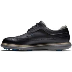 FootJoy Traditions Wing Tip Golf Shoes Black/Blue/Grey -Golf Equipment Store footjoy traditions wing tip golf shoes black blue grey instep itempicture