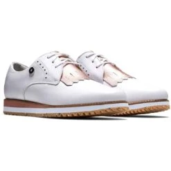 FootJoy Women's Sport Retro Golf Shoes White/Pink -Golf Equipment Store footjoy womens sport retro golf shoes white pink pair itempicture