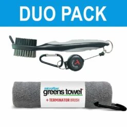 Clip Wipes Greens Towel Plus Terminator Brush -Golf Equipment Store golf accessories clip wipes greens towel plus terminator brush silver itempicture