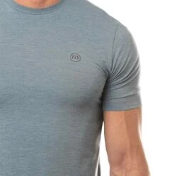 TravisMathew Scenic Vista Active Tee -Golf Equipment Store travismathew scenic vista active tee heather copen blue logo itempicture